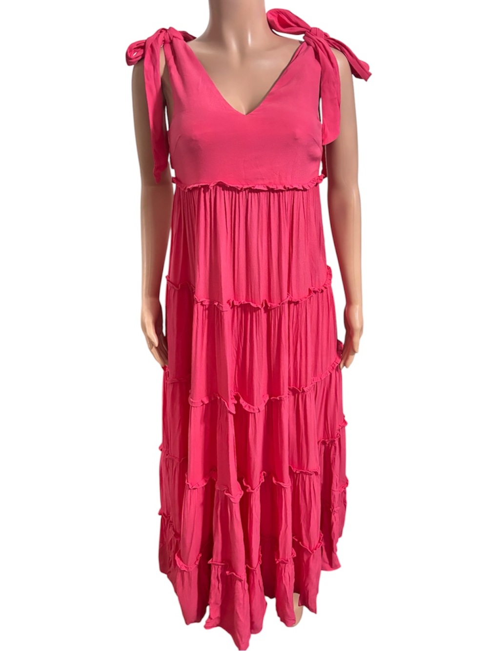 Nwt Love, Bonito Women’s Sleeveless Tie-Shoulder Pink Tiered Maxi Dress — image 2 of 8